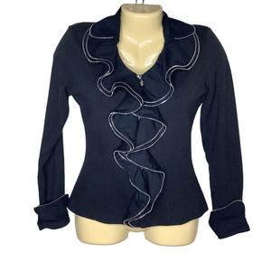 Womens Top S Black Zipper Ruffle Long Sleeve Cut Out Goth Streampunk Nu Metal